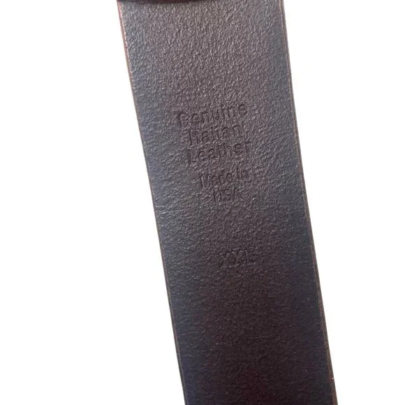 Vintage Italian Brown Leather Belt Brass Double Ring Buckle XXL Made in USA - Picture 5 of 7